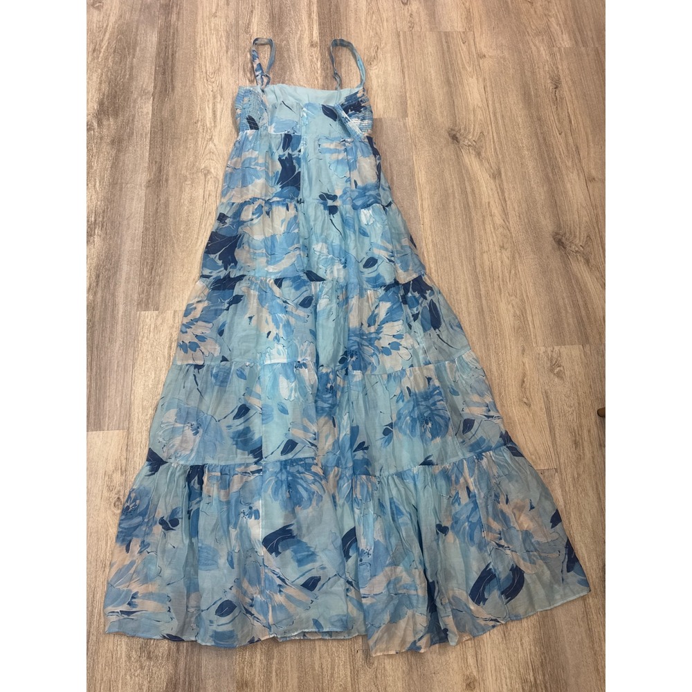 Abercrombie & Fitch Blue Floral Tiered Maxi Dress MT Medium Tall Smocked Boho - Picture 6 of 8